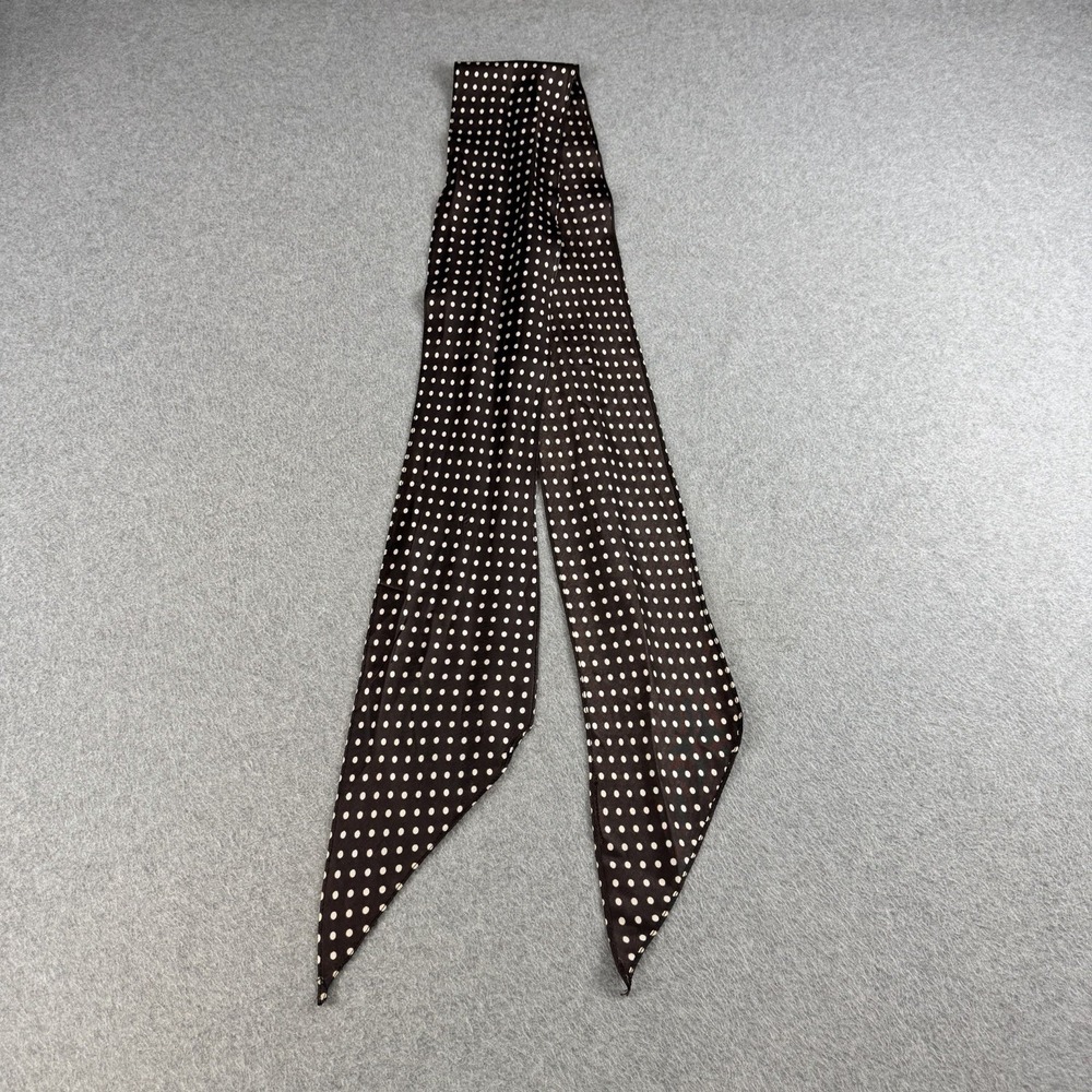 Vintage 80s Polka Dot Skinny Scarf 69x5 Brown Cream Long Neck Tie Retro Unisex